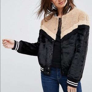 Free People Faux Fur Mixed Bomber